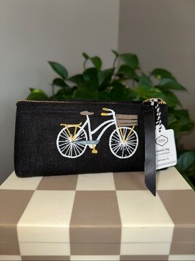 Charming Black Cosmetic Bag with Bicycle Design NWT